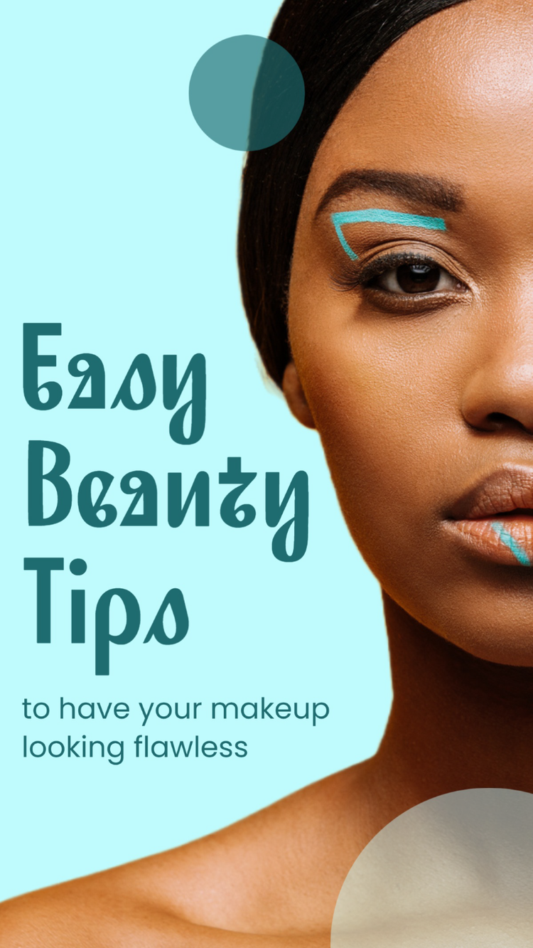 A social media influencer's post about "easy beauty tips to have your makeup looking flawless" with an image of half of a face with blue makeup