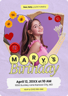 Purple and Yellow Birthday Party Invitation