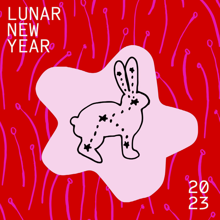 "Lunar New Year" Instagram post with an image of a constellation with a rabbit outline against a red background