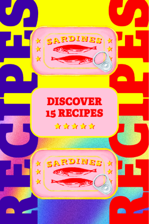 Bright yellow background with three overlays and big bold typography on the sides