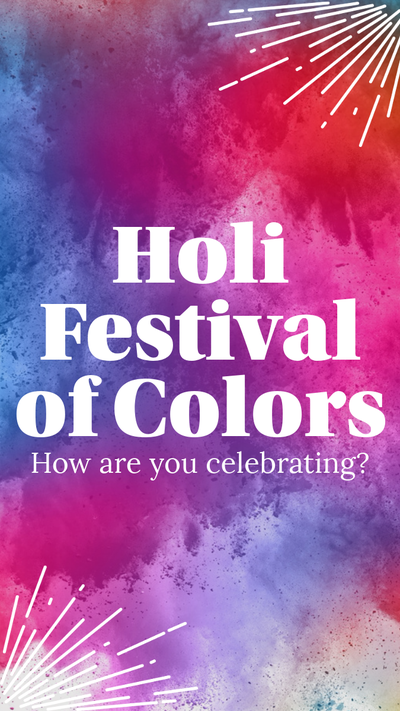 Holi festial of colors poster template with blue, red, pink, and purple paint