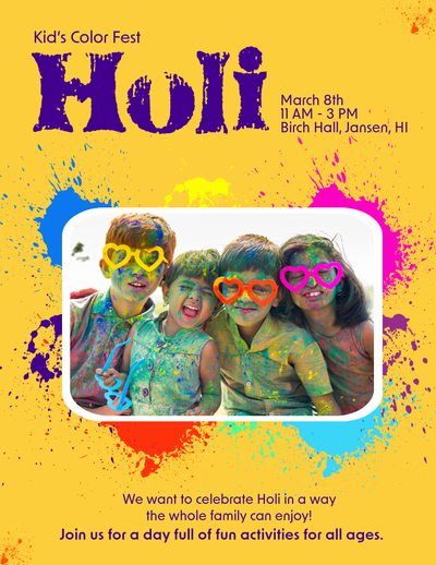 Holi event for children template in yellow