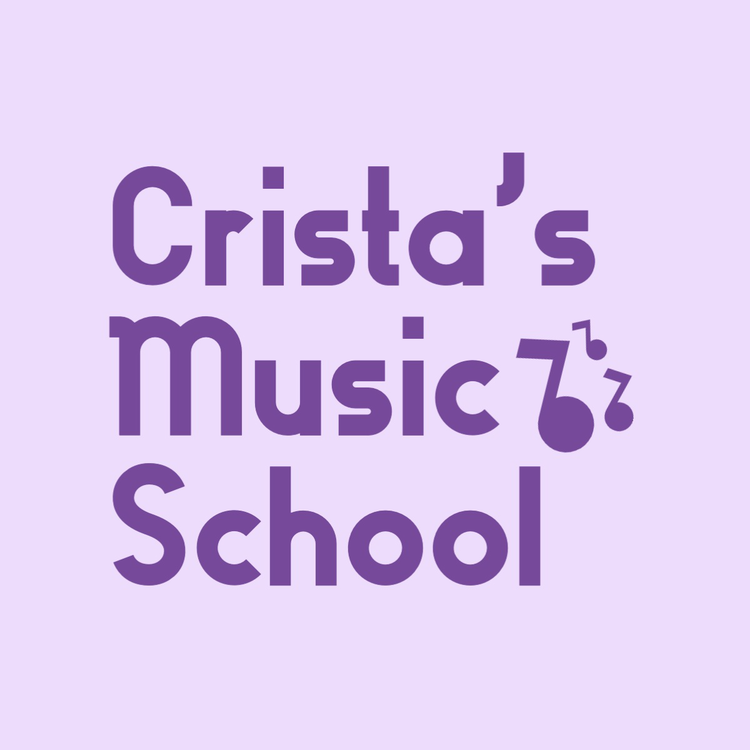 "Crista's Music School" purple logo with music notes