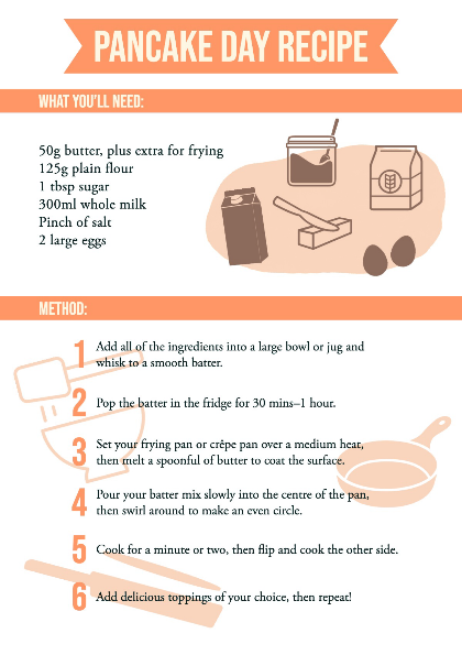 Orange & White Graphic Stripe Pancake Day Recipe A4 Worksheet
