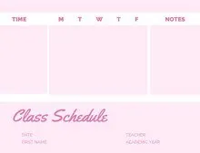 Pink Weekly School Class Schedule Class Schedule