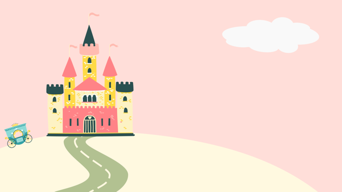 Graphic Zoom background of a fairytale castle on a hill with a road and a carriage