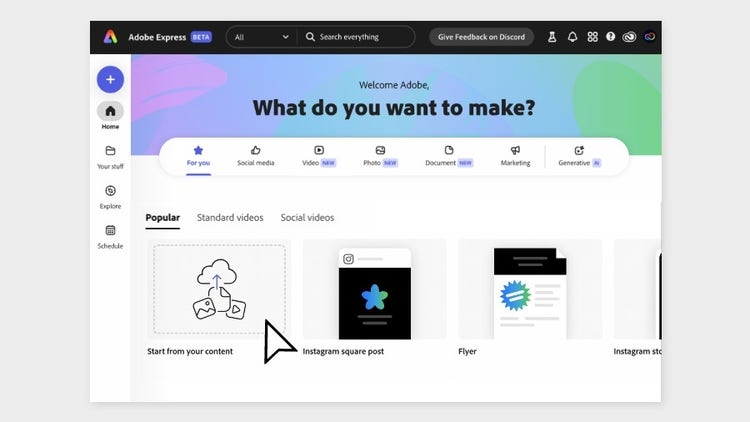 Home page open and Start from your content icon emphasized || edit-photoshop-and-illustrator-files_step4_900x506.jpg