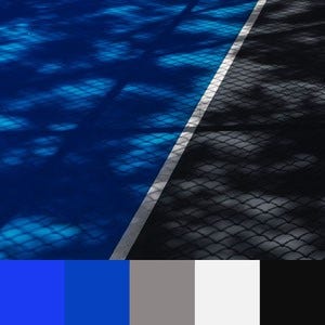 A color palette created from an image of floor tiles that go from blue to white to black