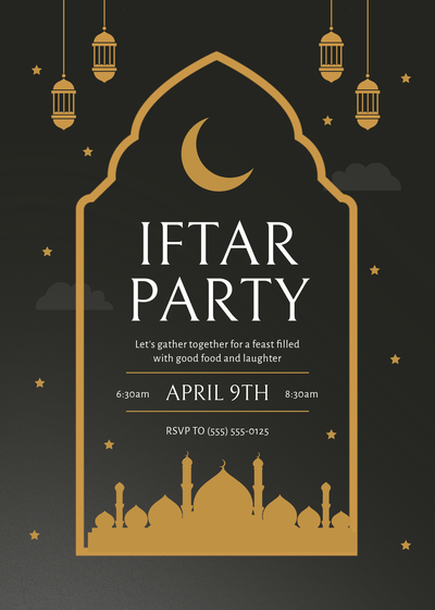 Iftar invitation template in black and yellow