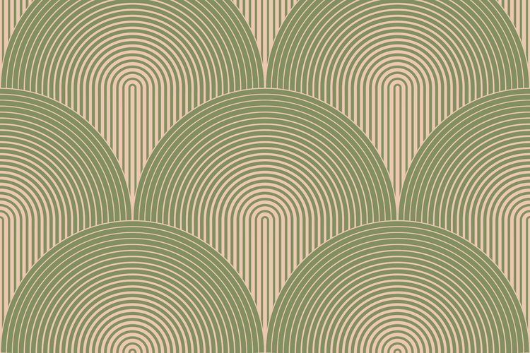 A repeating pattern graphic made of alternating tight green and tan colored concentric lines forming semi-circles.