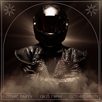 Imagery includes photography and lens distortions as well as skulls and leather jackets