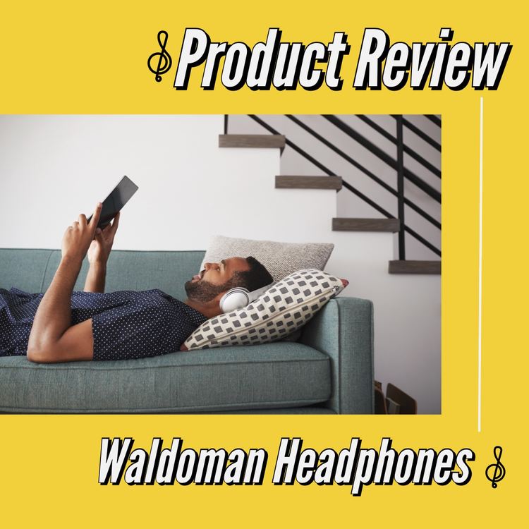 "Product Review Waldoman Headphones" sponsored Instagram post with a person lying on the couch wearing headphones
