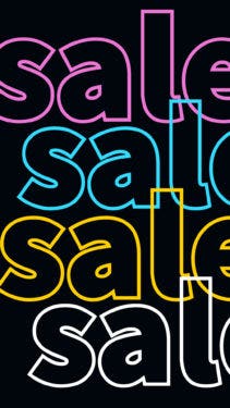 Neon copy that says "Sale" over a black background