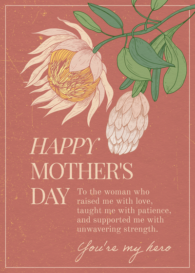 Mother's Day card template in dark brown with flower