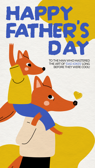 Father's day template featuring illustration of two foxes