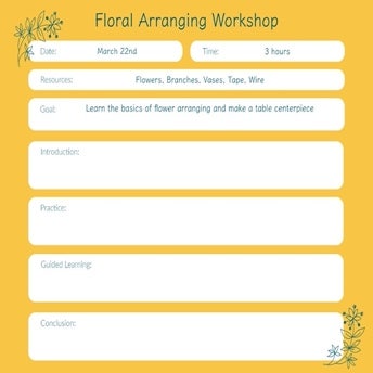 Yellow & Green Floral Workshop Lesson Planner