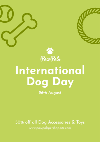 Green Instagram advertisement post featuring dogs toys illustrations.