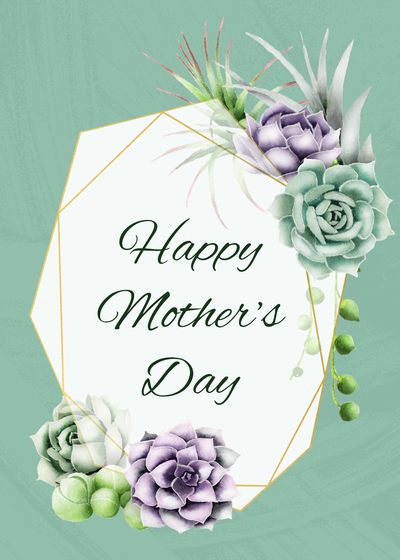 Mother's day card template in green with flowers