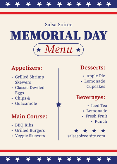 Memorial day menu template