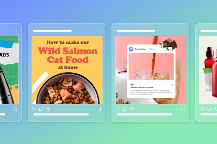 5 social media trends to try right now | September header image featuring Adobe Express templates over a blue to green gradient background