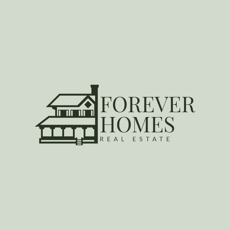 Forever Homes Real Estate logo written in a serif font with a house icon against a light green background