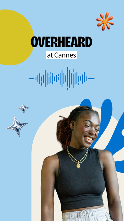 "Overheard at Cannes" LinkedIn video template in blue