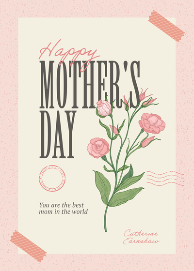 Mother's day card template in pink with flower
