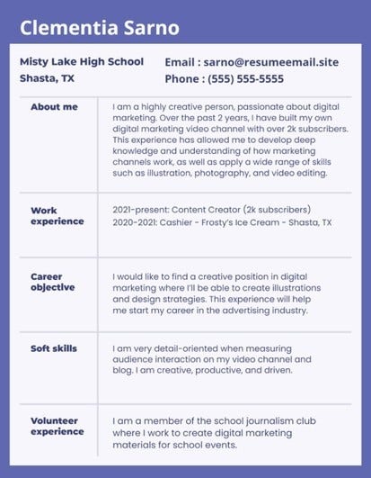 Blue White Simple High School Student Simple Resume