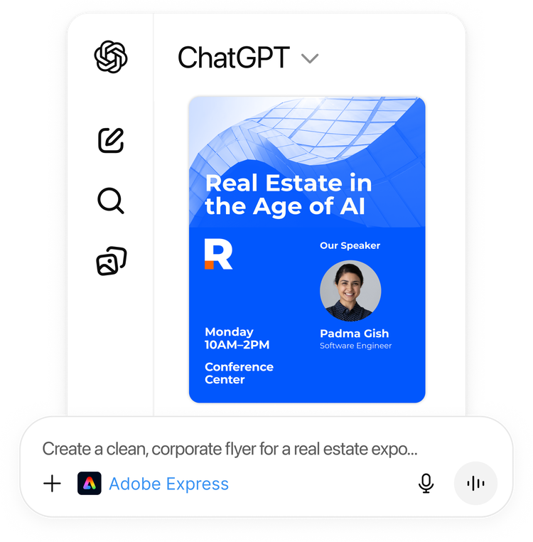 showing how you can create a corporate flyer in ChatGPT with Adobe Express