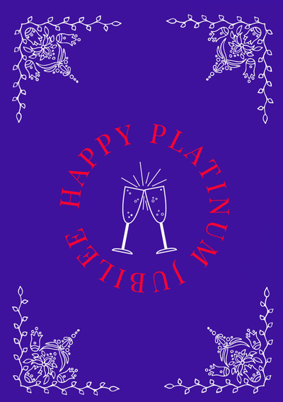 Blue and White and Red Queen Royal Platinum Jubilee Greeting Card