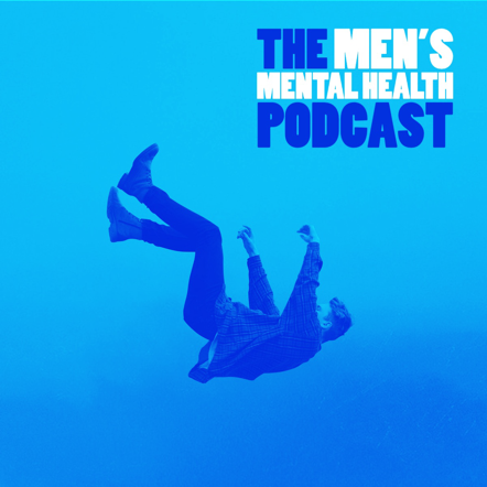 "The Men's Mental Health Podcast" cover art with an image of a person falling washed in blue coloring