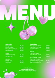 Green Pink White Restaurant Menu