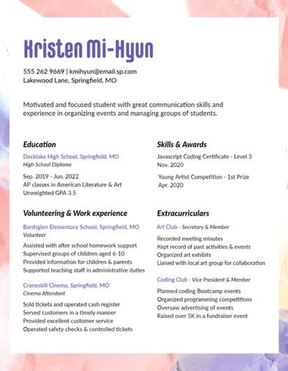 Purple Watercolor Resume