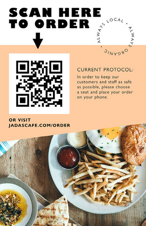 Orange Geometric and Food Photo Restaurant Safety Measures Flyer COVID-19 Re-opening