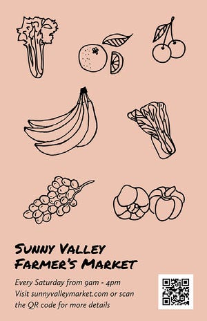 Pink Vegetable and Fruit Illustrations Farmers Market Ad Flyer COVID-19 Re-opening