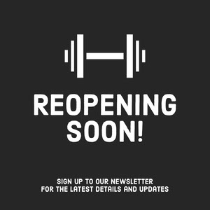 Black and White Barbell Illustration Gym Reopening Announcement Instagram Square Graphic COVID-19 Re-opening