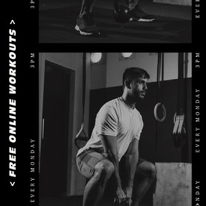 Black and White, Free Online Workouts Ad, Instagram Square COVID-19 Re-opening