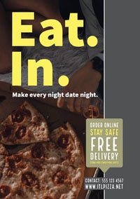 Gray and Yellow Pizza Photo Pizza Restaurant Delivery Service Ad Flyer COVID-19 Re-opening