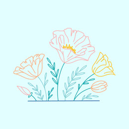 Blue and Light Toned Flower Drawing Instagram Post Illustration and Sticker Collection 