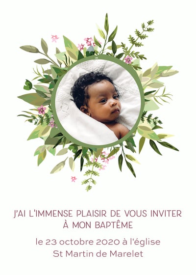 Green Botanical Baptism Invitation Card