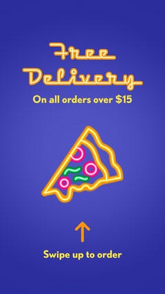 Blue and Yellow Neon Sign Restaurant Delivery Announcement