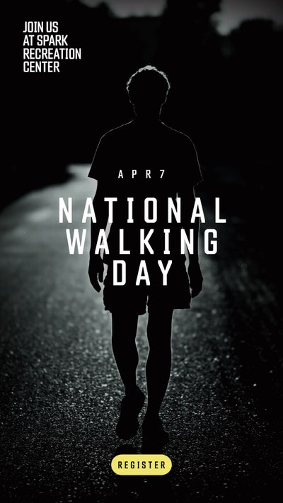 black and white national walking day instagram story