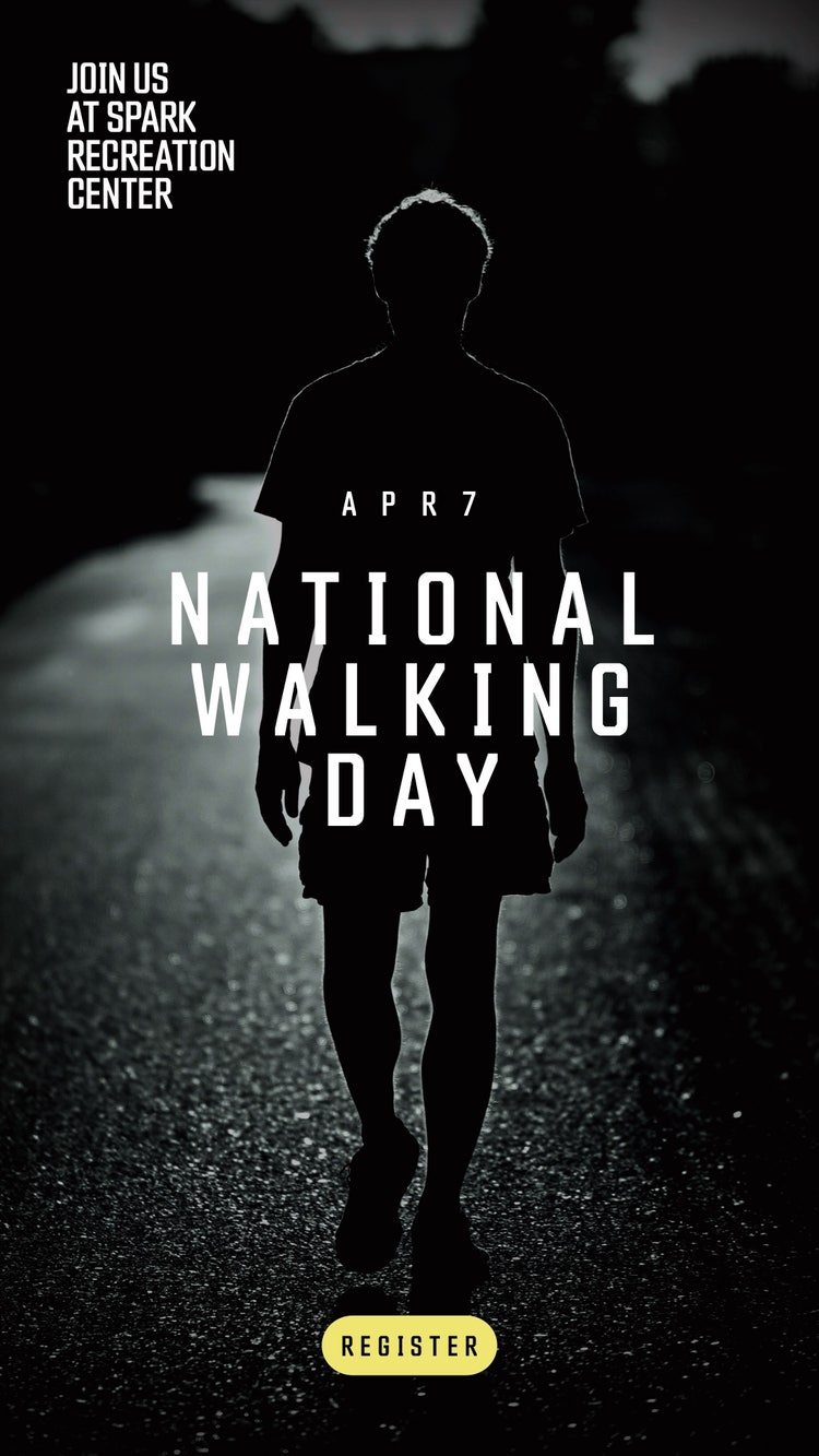 black and white national walking day instagram story