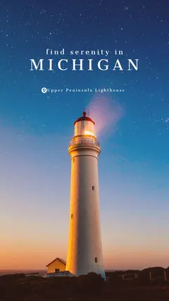 Michigan Travel and Tourism Instagram Story Ad with Lighthouse at Night