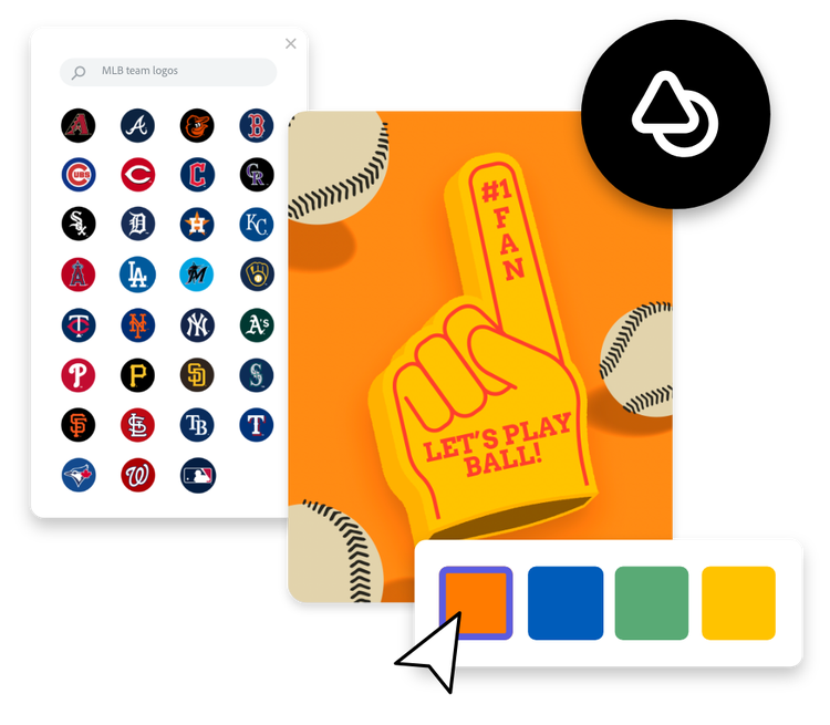 Add your favorite team's name and colors to your poster in just a few taps. Unlock Official MLB logos to use across Adobe Express - just follow the library on your desktop.