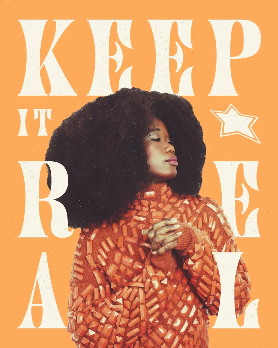 Orange Groovy Retro Style Woman with Afro Photo and Typography Slang Phrase Instagram Portrait