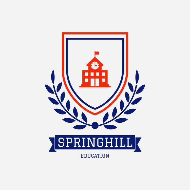 Grey Red Blue School Crest Logo