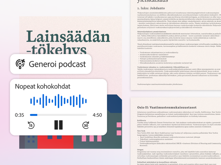https://main--da-dc--adobecom.aem.page/dc-shared/fragments/modals/videos/acrobat/generative-ai-pdf/get-audio-overviews-on-the-go#audio-overview | Dokumentti, jonka otsikkona on ”Legislative Framework”, sekä podcast-äänen generointitoiminto, jossa näkyvissä aaltomuoto, kesto ja toistosäätimet | :play: