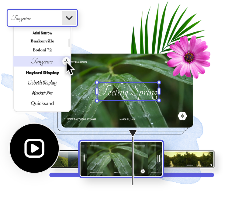 Icons, graphic elements, and a video about the spring time being edited in the background.