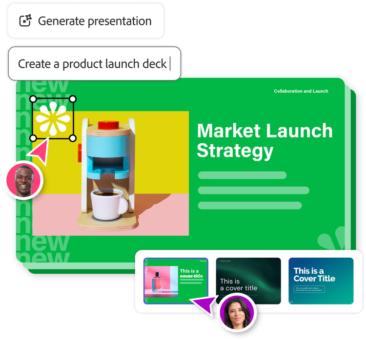 An example of Generate presentation with a green slidedeck and a colorful coffeemaker